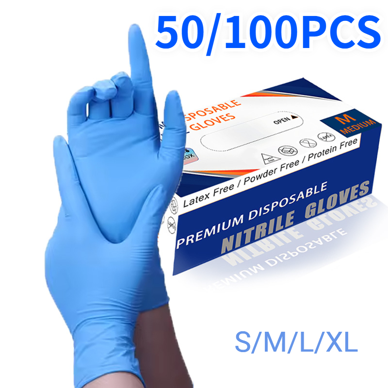 Commercial Kitchen Gloves - 50/100PCS Blue Nitrile Gloves Disposable Waterproof
