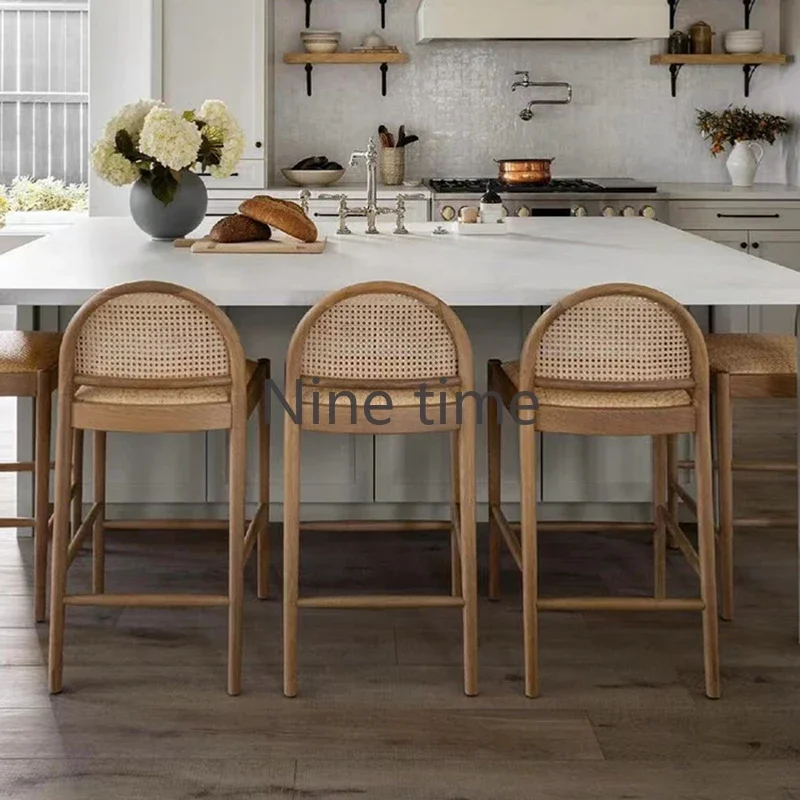 Commercial Kitchen Design - Solid Wood Rattan Kitchen Bar Chair