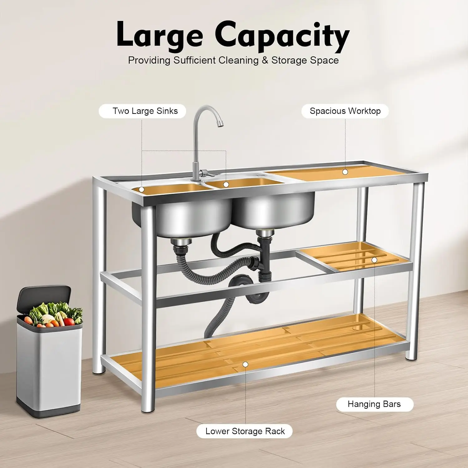 Kitchen Freestanding Prep Sink - огляд і ціна Commercial Kitchen Worktops